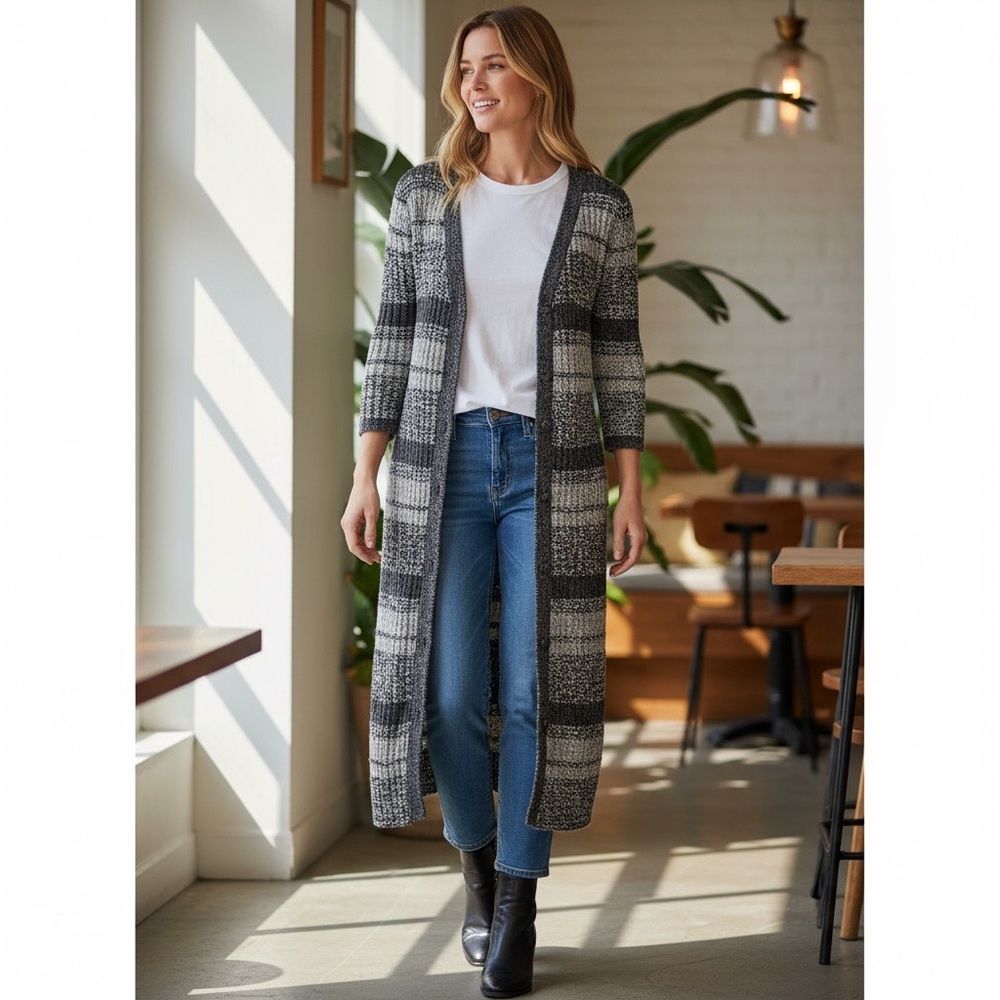Free People Long Sleeve Striped Knit Dress - Gray